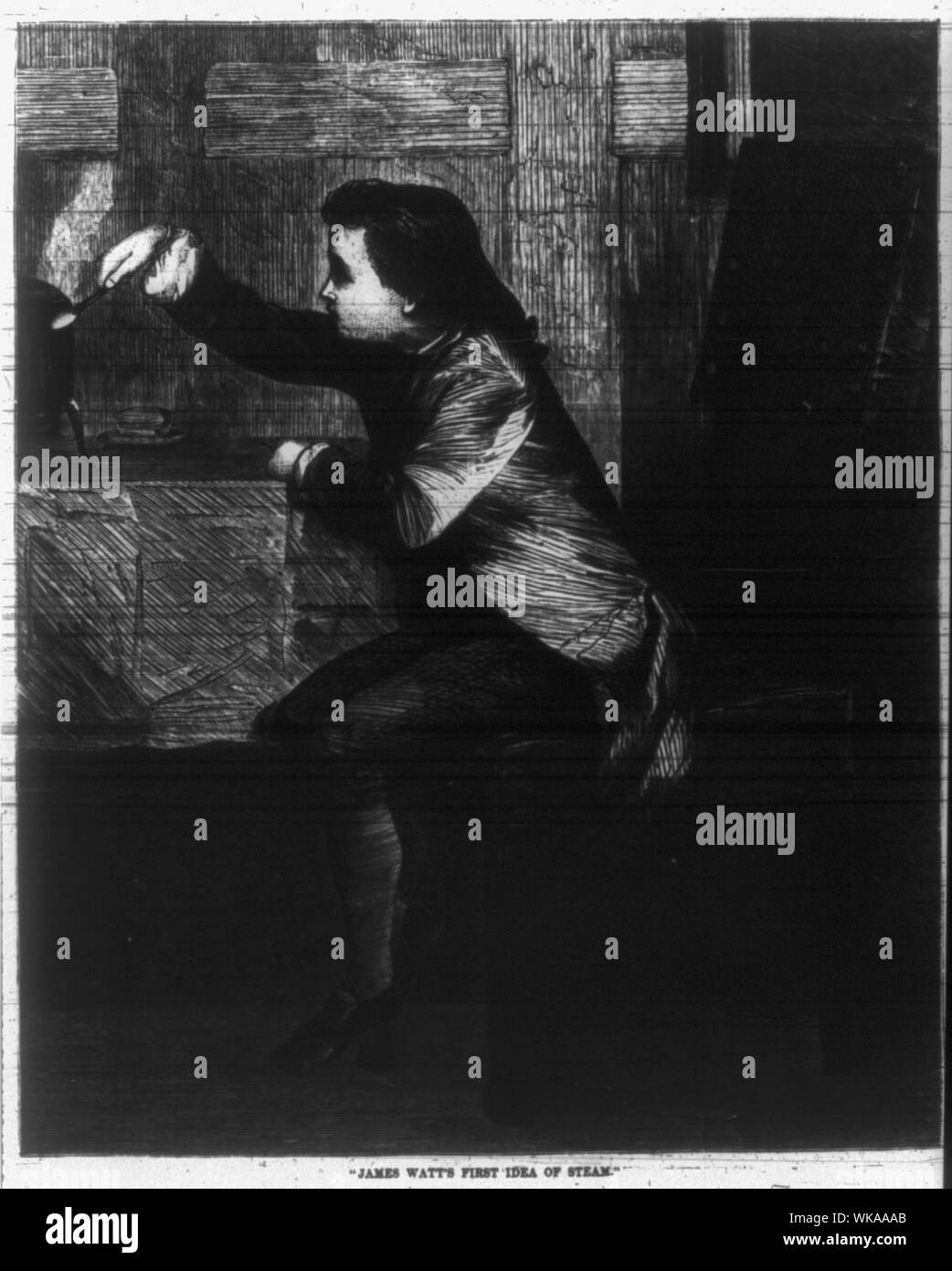 James Watt's première idée de la vapeur Banque D'Images