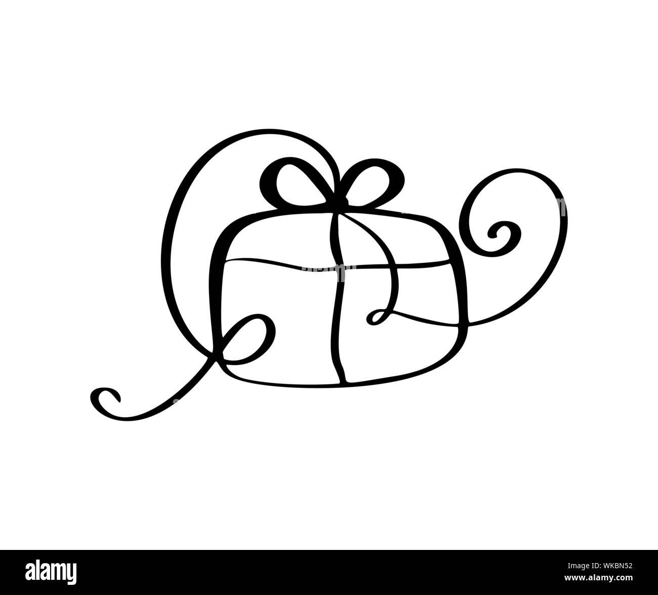 Boîte cadeau de Noël l'icône vecteur silhouette. Simple cadeau symbole de contour. Isolé sur blanc kit de connexion web épinette stylisée. Handdraw épanouir photo Illustration de Vecteur