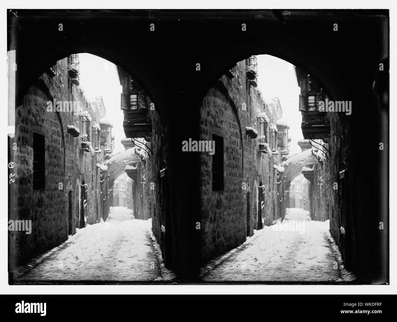 Jérusalem au cours d'un hiver enneigé. Via Dolorosa dans la neige, Cinquième Station Banque D'Images