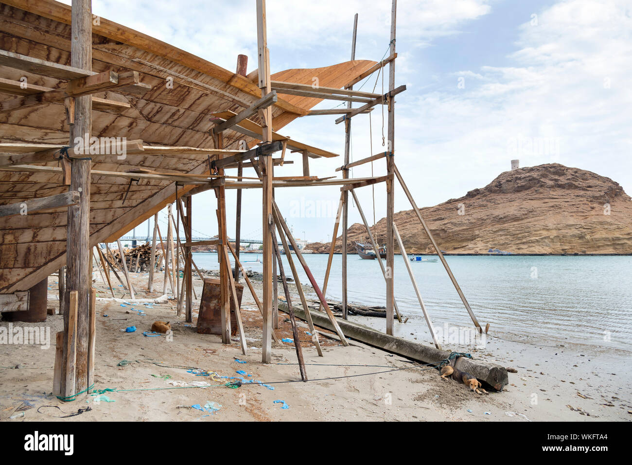 Ouvrage sur la construction navale traditionnelle Oman Banque D'Images