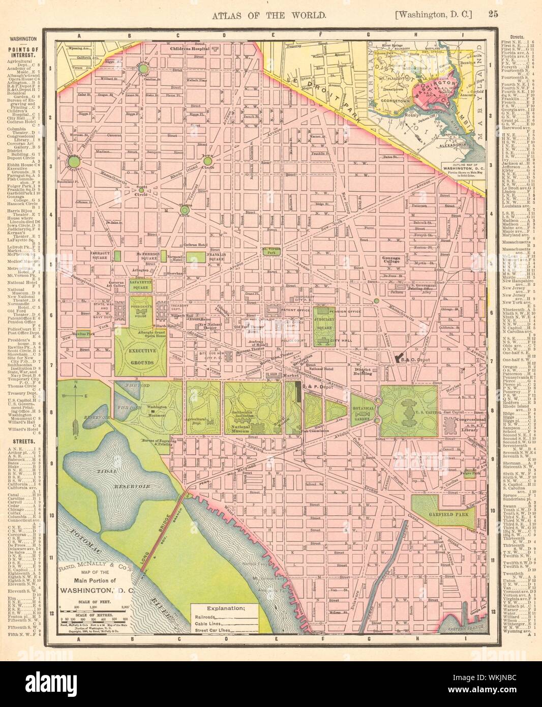 Washington D.C. ville plan de la ville plan. Washington DC. RAND MCNALLY, 1906 Banque D'Images