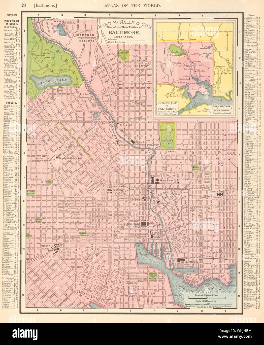 Plan Plan de la ville ville de Baltimore. Le Maryland. RAND MCNALLY 1906 ancienne Banque D'Images