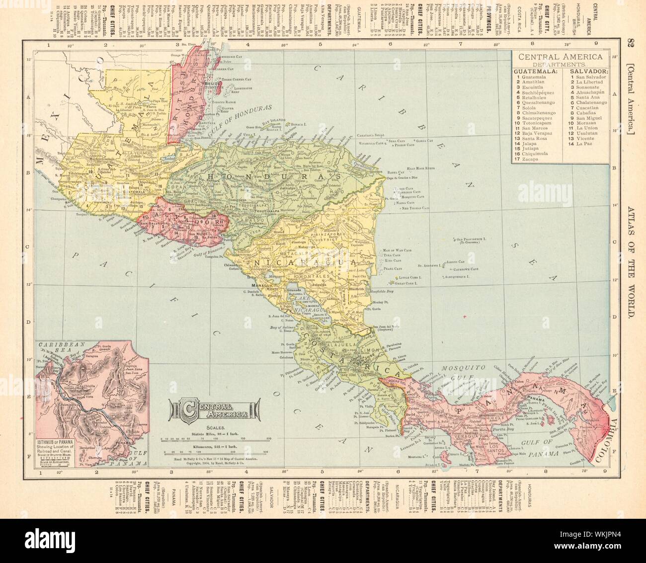L'Amérique centrale. British Honduras Nicaragua Costa Rica. RAND MCNALLY map 1906 Banque D'Images