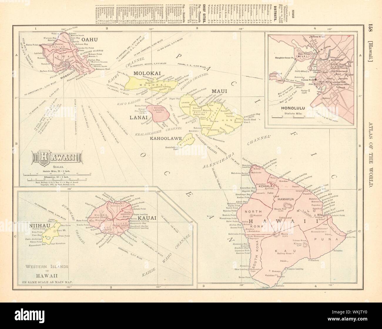 Les îles hawaïennes. Lanai Maui Niihau Oahu Kauai. Honolulu. RAND MCNALLY map 1906 Banque D'Images