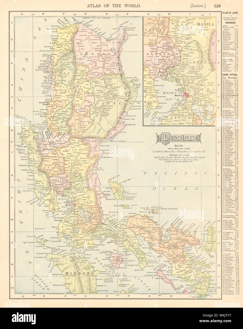 L'île de Luzon. Aux Philippines. Environs de Manille. RAND MCNALLY 1906 ancienne carte antique Banque D'Images