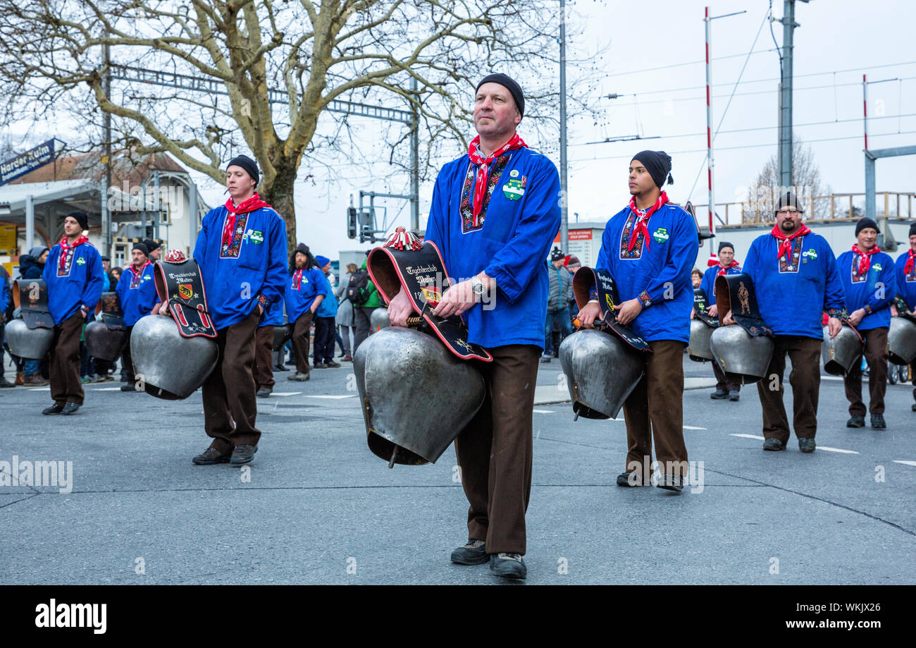 Dans Harder-Potschete clarine band parade, Interlaken, Suisse Banque D'Images