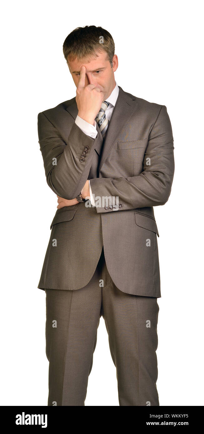 Homme d'affaires avait de gros problèmes. Isolé sur fond blanc Banque D'Images