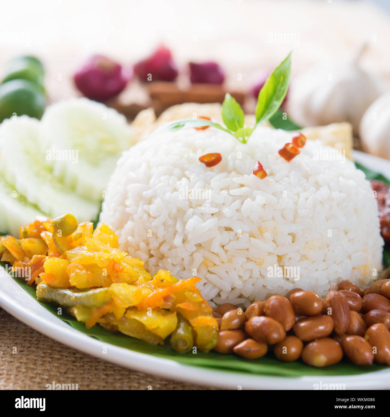 Nasi lemak malaisien traditionnel plat de riz épicé Banque D'Images