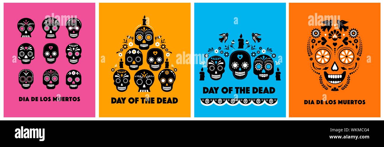 Fête des morts, Dia de los muertos, bannière avec fleurs mexicaines colorées. Fiesta, maison de vacances, partie de l'affiche, flyer carte de souhaits drôles Illustration de Vecteur