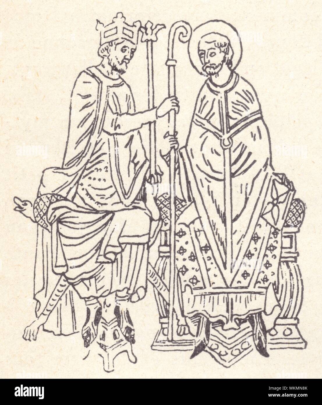 L'investiture d'un évêque par un roi. D'après un manuscrit de la bibliothèque de Saint-Omer. DEX ème siècle Banque D'Images