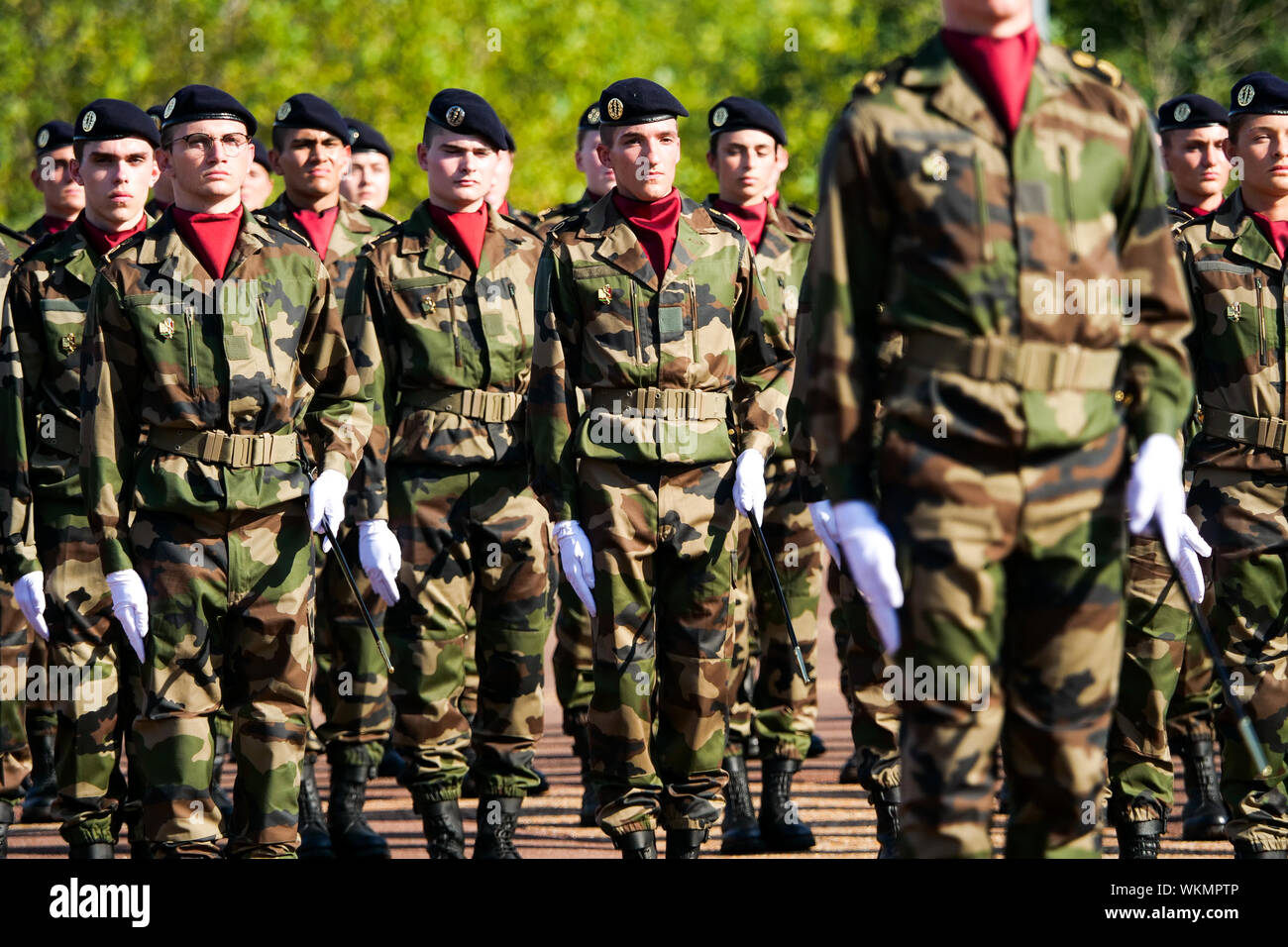 Cérémonie de bienvenue pour les nouveaux élèves à l'École de santé militaire française, Bron, France Banque D'Images