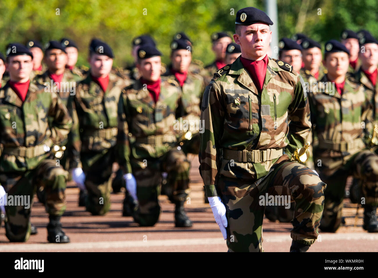 Cérémonie de bienvenue pour les nouveaux élèves à l'École de santé militaire française, Bron, France Banque D'Images