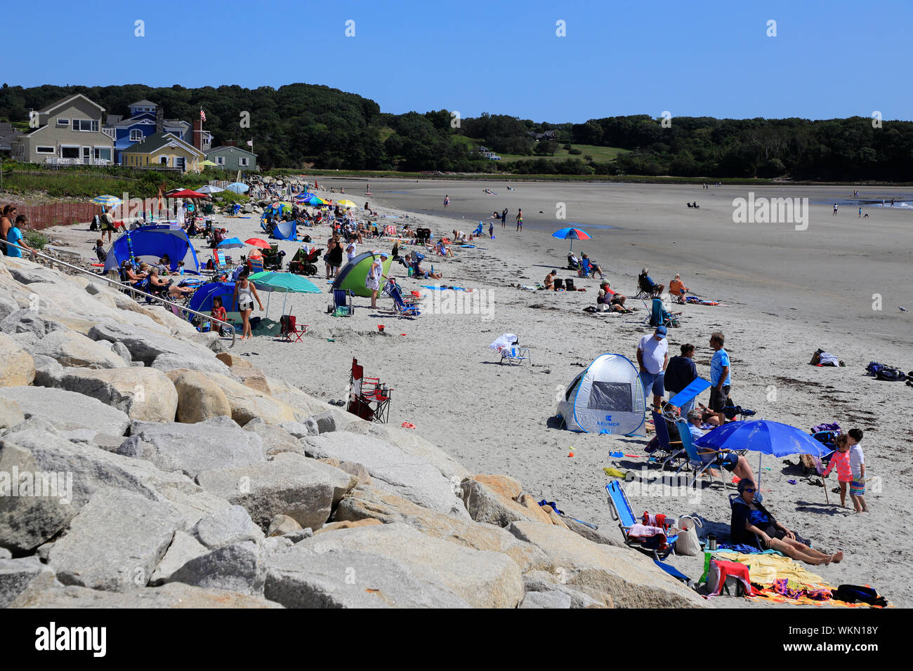 Les amateurs de plage sur Higgins Beach.Scarborough.Maine.USA Banque D'Images