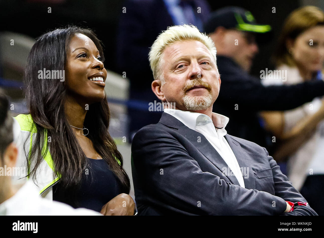 New York, USA. 06Th Sep 2019. Ancien joueur de tennis Boris Becker et sa petite amie modèle britannique Layla Powell assister à la masculin entre match quart de la suisse Roger Federer et Grigor Dimitrov de la Bulgarie au jour 9 de l'US Open 2019 à l'USTA Billie Jean King National Tennis Center sur Septembre 03, 2019 dans le borough de Queens de New York. Agence Photo crédit : indépendante/Alamy Live News Banque D'Images