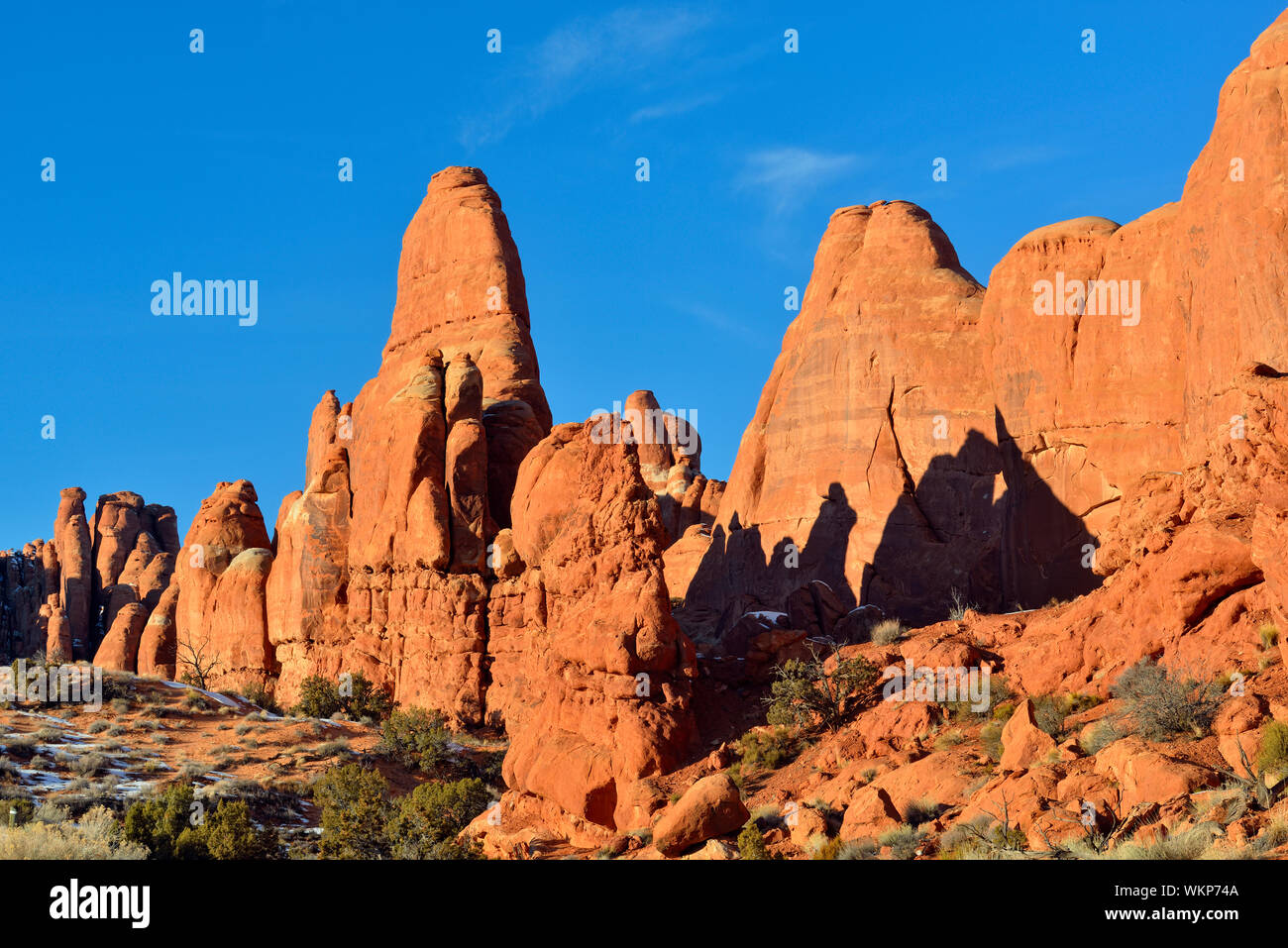 Les ailettes de grès près de la fournaise ardente, Arches National Park, Utah, USA Banque D'Images