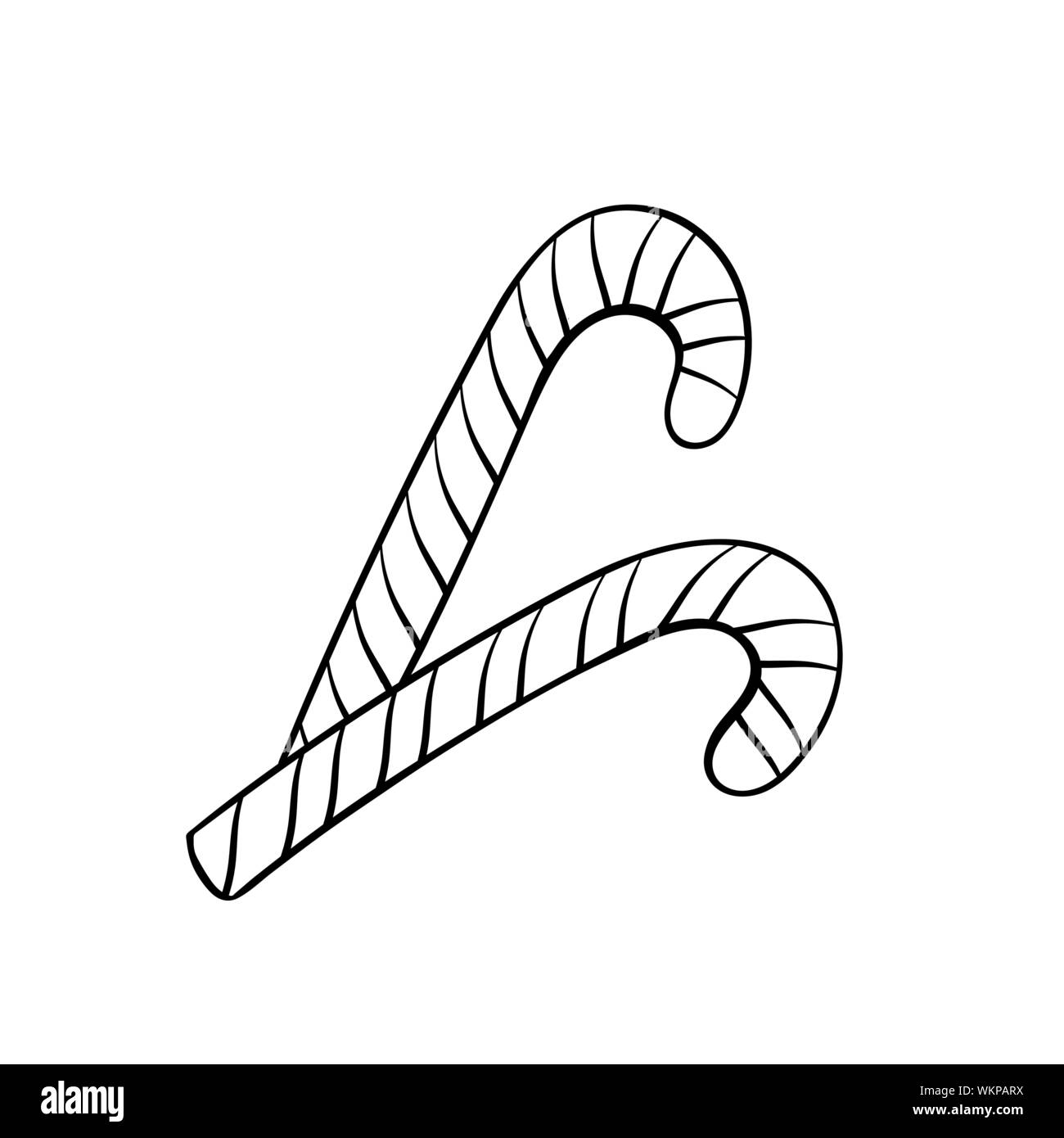 Bâtonnets au caramel hand drawn vector illustration. Des cannes de bonbon à rayures délicieux photo coloriage. Confiserie de Noël traditionnel schéma d'encombrement du monochrome. Des fêtes saisonnières, confiseries Illustration de Vecteur