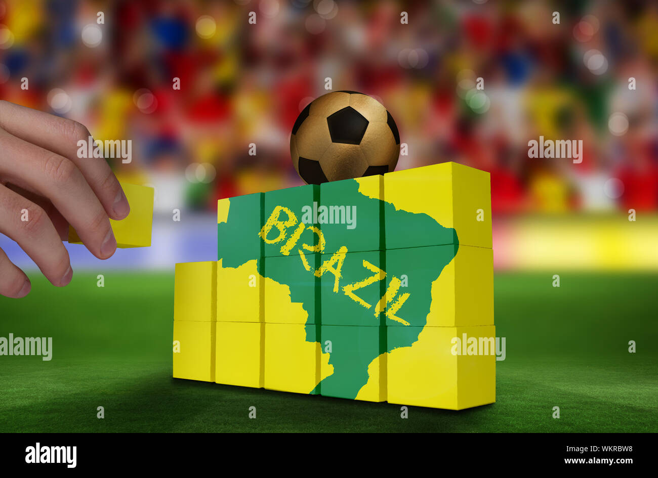 Main building wall de vert Brésil aperçu sur le jaune avec du texte Banque D'Images