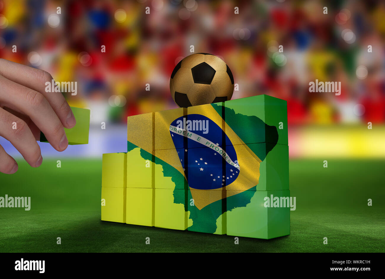 Main building wall de contours avec drapeau vert Brésil Banque D'Images