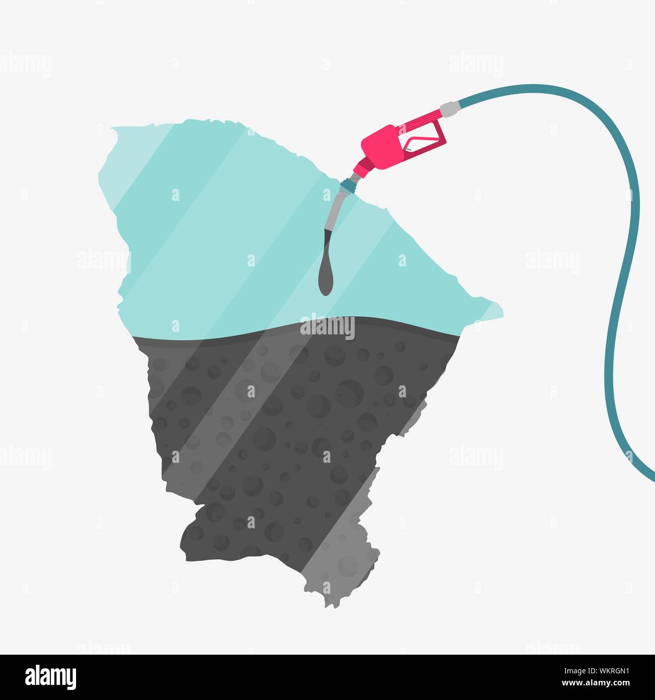 Site du Ceara alimenté par l'huile. La pompe à gaz alimentée carte. Sur la carte il y a une réflexion en verre. L'État brésilien. Conceptuel. La production ou l'importation d'huile r Illustration de Vecteur