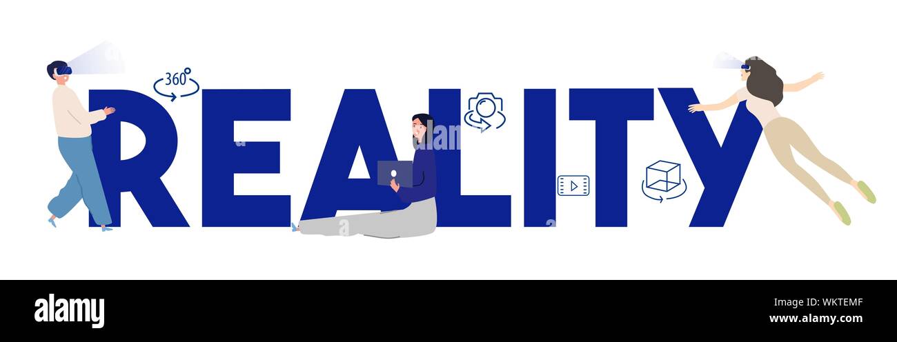 Les gens de la réalité virtuelle à l'aide de lunettes virtuelles casque. Vector illustration Illustration de Vecteur