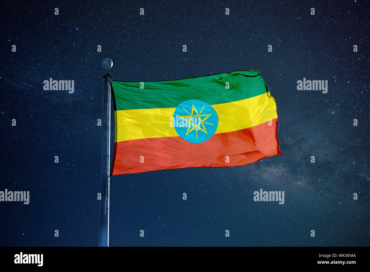 Drapeau de l'Éthiopie contre champ stellaire Sky Banque D'Images