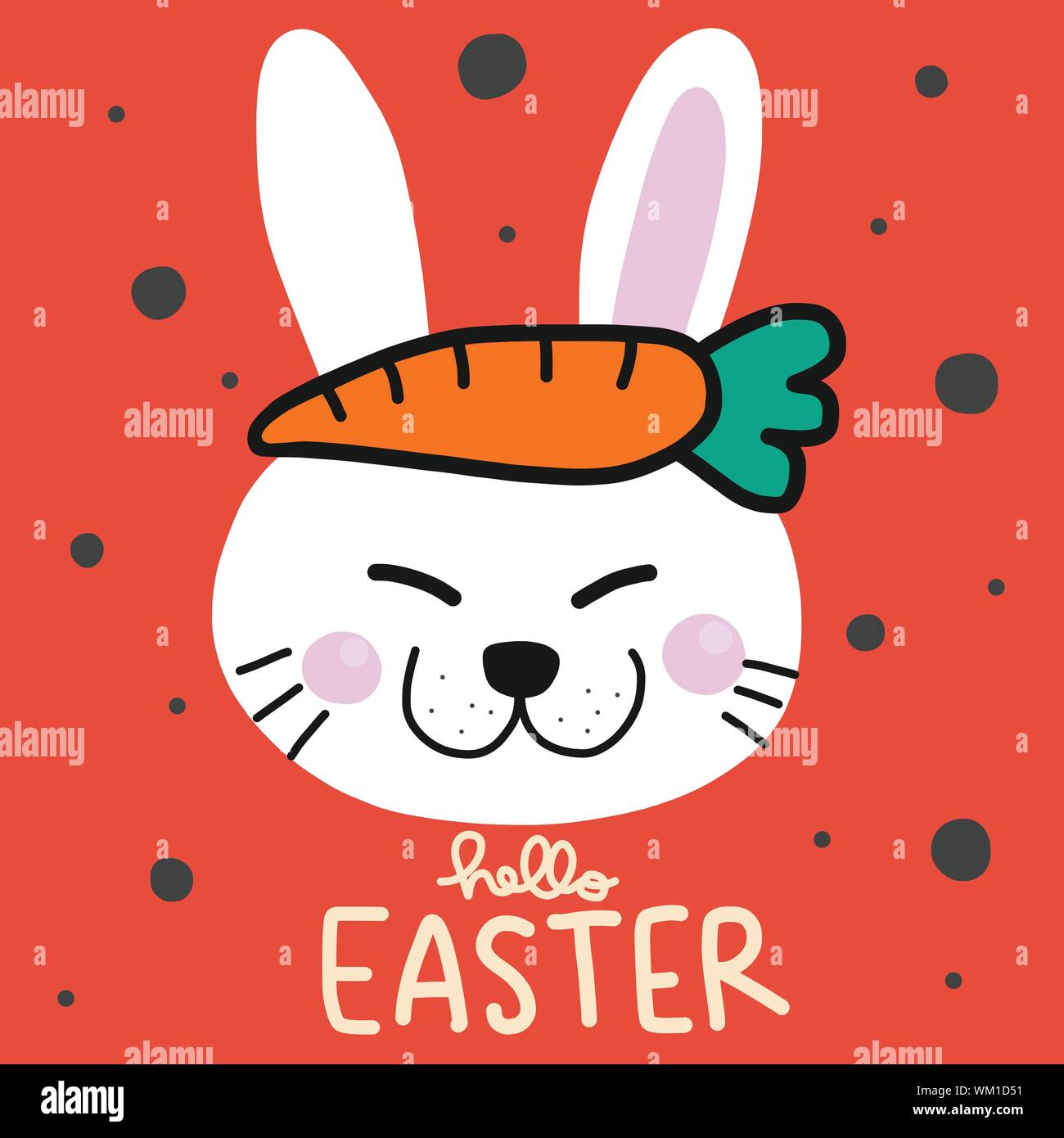 Bonjour Easter lapin blanc avec tête de carotte au style cartoon vector illustration doodle Illustration de Vecteur