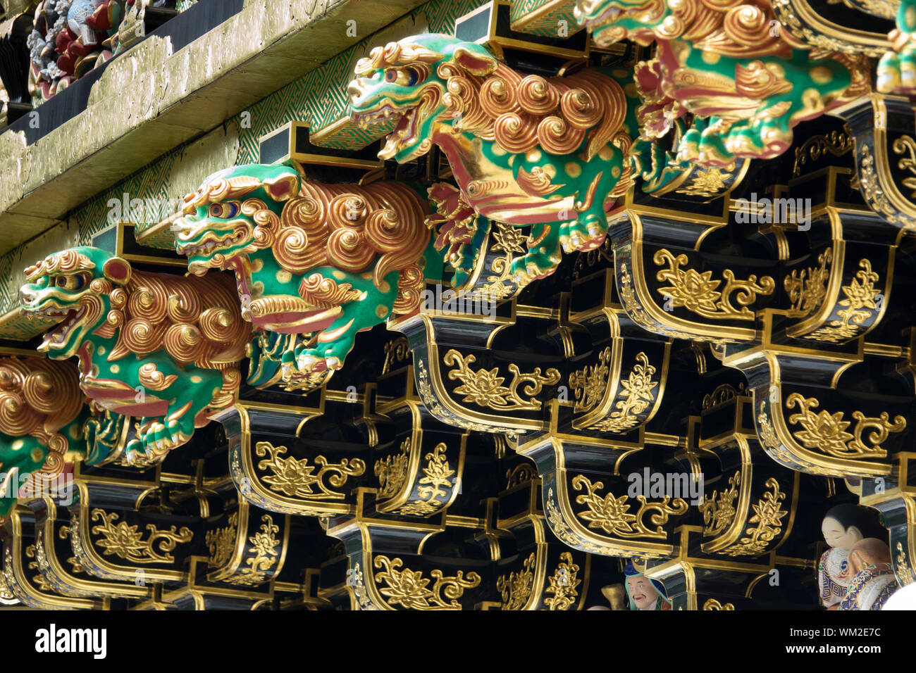 Détail de la sculpture, Temple Toshogu, Nikko, Japon Banque D'Images