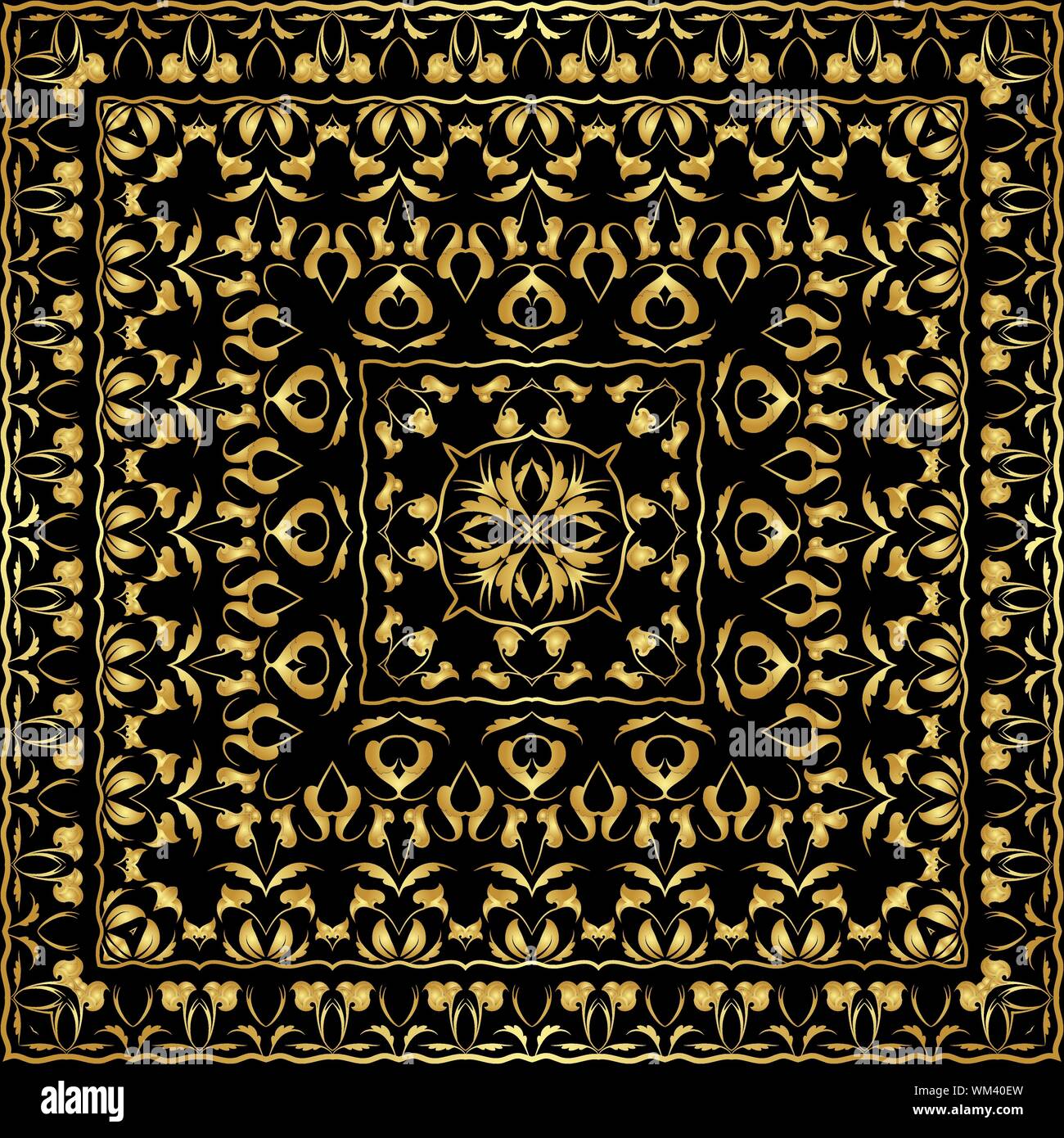 Mouchoir de couleur or. De riches motifs originaux pour un foulard.  Ornement carrés dans un style oriental. Vector illustration Image  Vectorielle Stock - Alamy