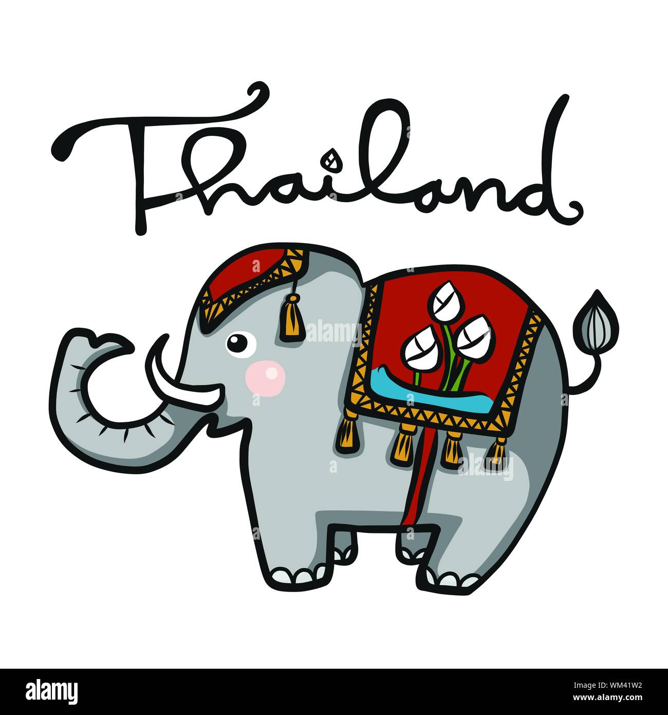 Thaïlande éléphant porter rouge costume dessin animé illustration vectorielle Illustration de Vecteur