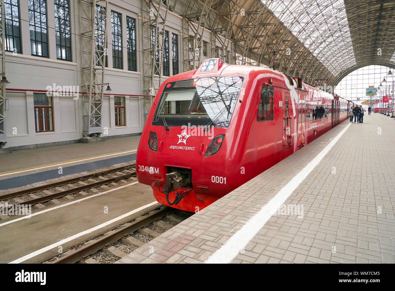 Moscou, Russie - CIRCA MAI, 2018 : train Aeroexpress dans Kiyevsky vokzal. Aéroexpress Ltd. est l'exploitant de l'aéroport de rail link services en Russie. Banque D'Images