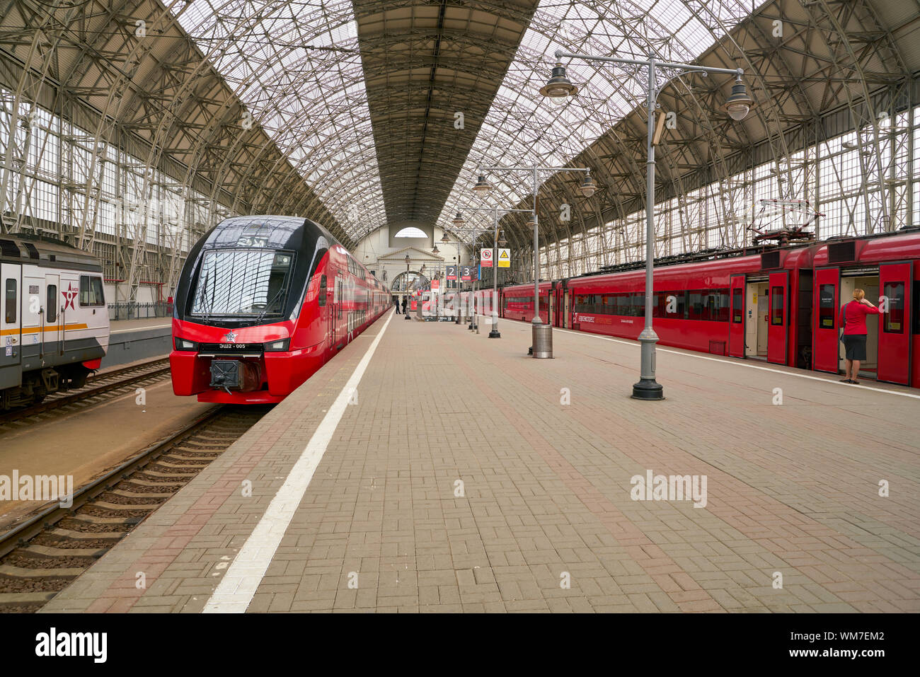 Moscou, Russie - CIRCA MAI, 2018 : train Aeroexpress dans Kiyevsky vokzal. Aéroexpress Ltd. est l'exploitant de l'aéroport de rail link services en Russie. Banque D'Images