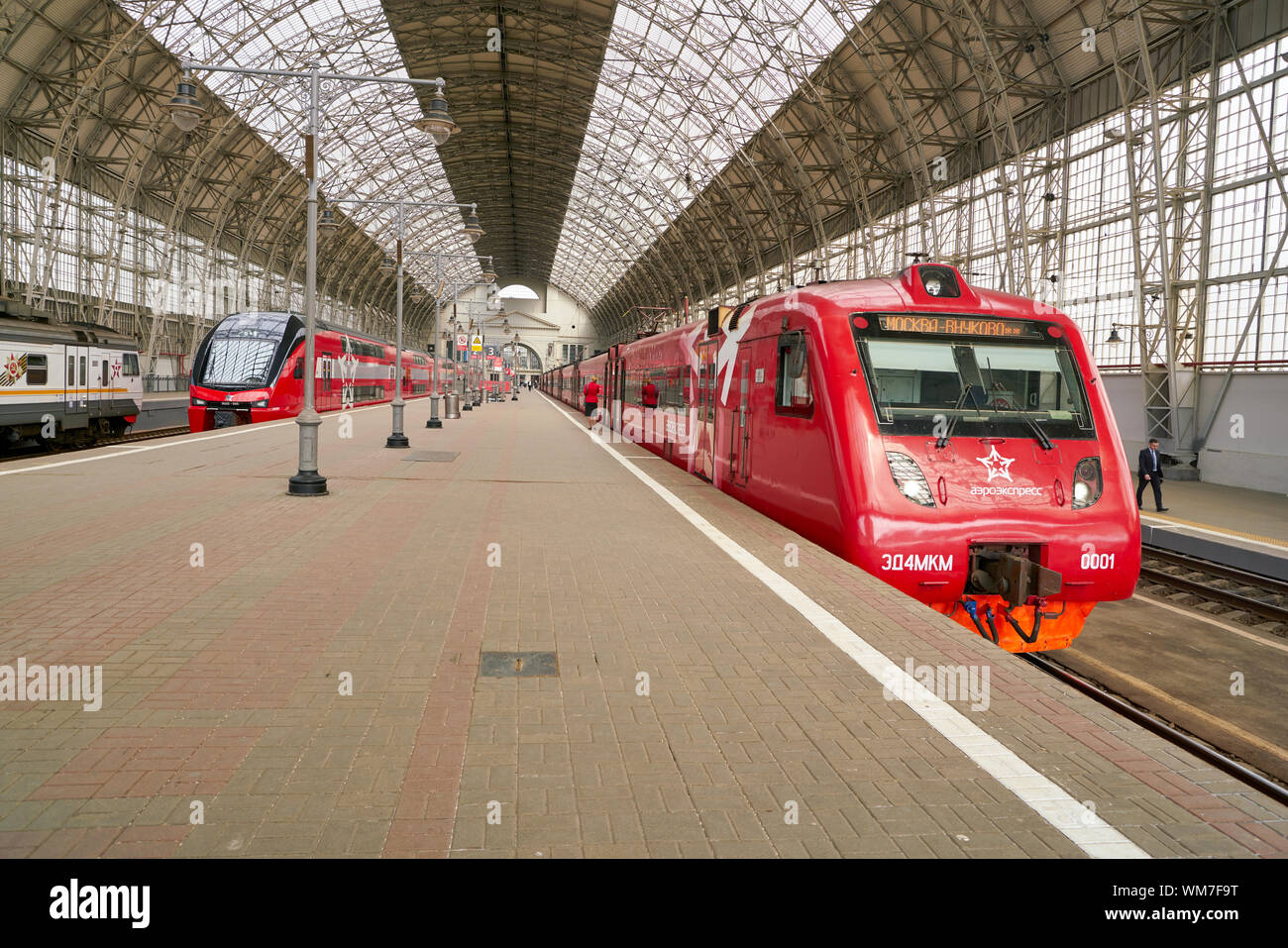 Moscou, Russie - CIRCA MAI, 2018 : train Aeroexpress dans Kiyevsky vokzal. Aéroexpress Ltd. est l'exploitant de l'aéroport de rail link services en Russie. Banque D'Images