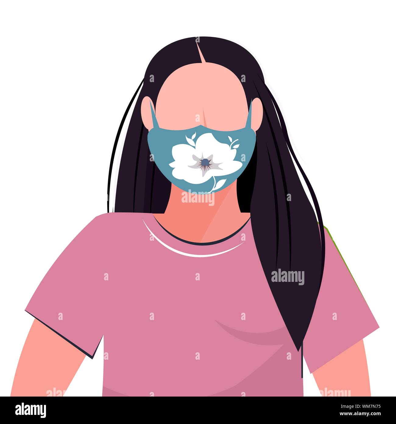 Femme portant un masque de protection avec icône fleur pollution de l'air smog concept de protection antivirus profil fille femme avatar personnage portrait Illustration de Vecteur
