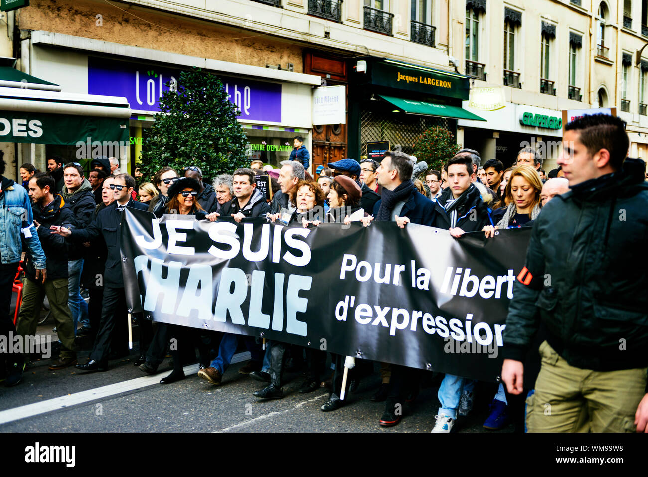 LYON, FRANCE - 11 janvier 2015 : manifestation contre le terrorisme Banque D'Images