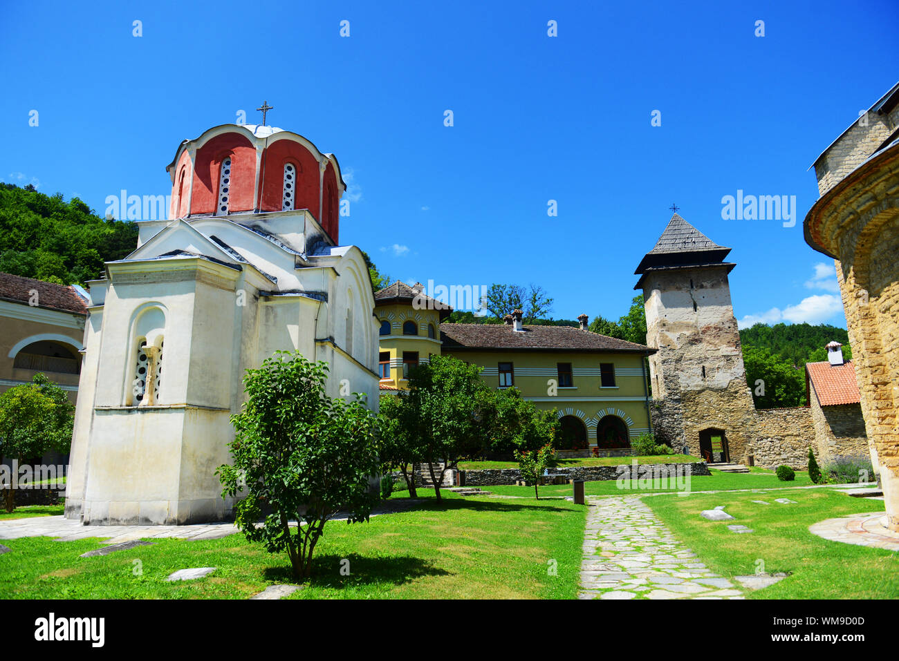 La 12e ceentury Studenica monastère orthodoxe serbe en Serbie. Banque D'Images