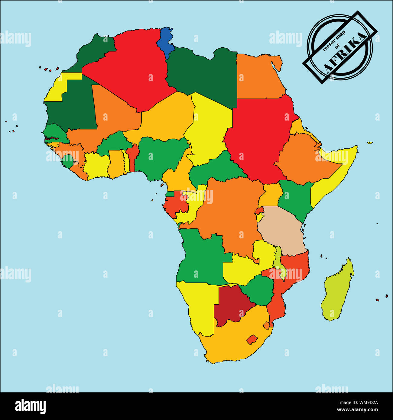 Carte politique de l'africain de couleurs, facile à éditer, copier, coller, déplacer pays Banque D'Images