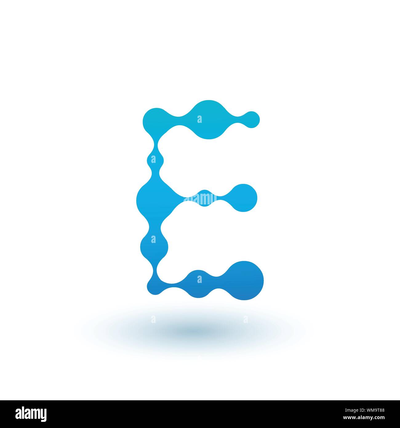 Lettre initiale moléculaire de l'eau E Logo design, élément de design liquide fluide avec des points et l'ombre. Stock vector illustration isolé sur fond blanc Illustration de Vecteur