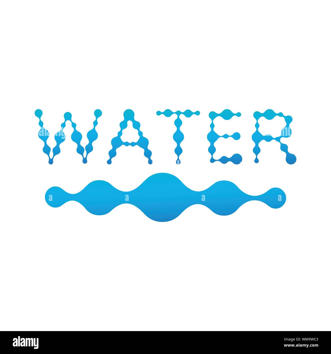 L'eau bleu mot dans la structure de la molécule avec vague design fluide, symbole vecteur abstrait isolé sur fond blanc. Illustration de Vecteur