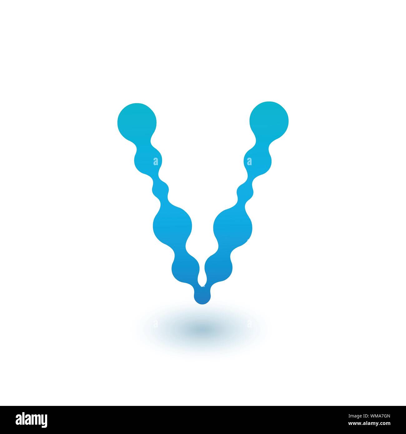 Lettre initiale moléculaire de l'eau V Logo design, élément de design liquide fluide avec des points et l'ombre. Stock vector illustration isolé sur fond blanc Illustration de Vecteur