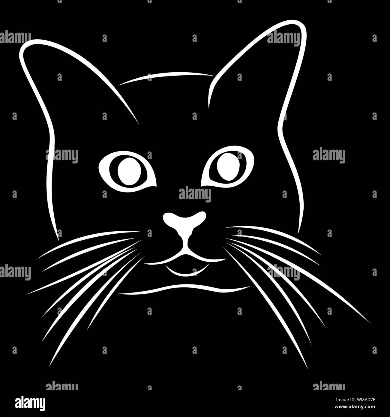 Resume De Pochoir Cute Cat S Museau Avec De Grands Yeux Vecteur Noir Dessin A La Main Sur Fond Blanc Image Vectorielle Stock Alamy