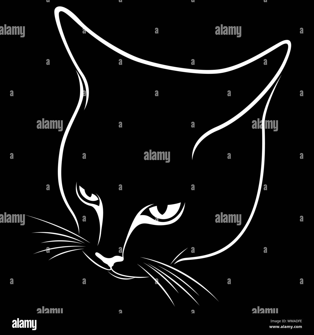 Resume De Pochoir Museau Du Chat Inclinant Sa Tete Vers Le Bas Noir Vector Dessin A La Main Sur Le Fond Blanc Image Vectorielle Stock Alamy