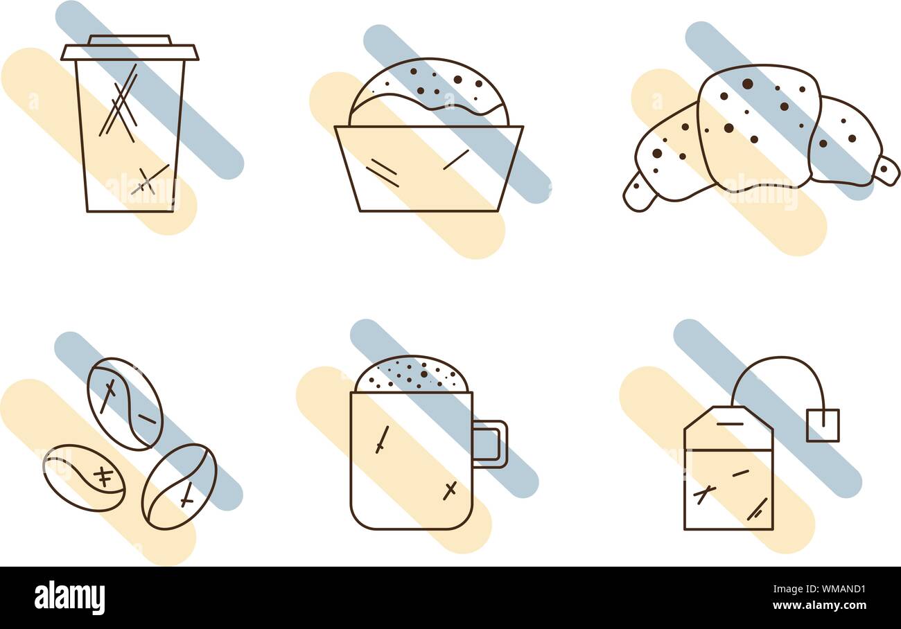 Ensemble d'icônes café linéaire. Icônes des boissons Illustration de Vecteur