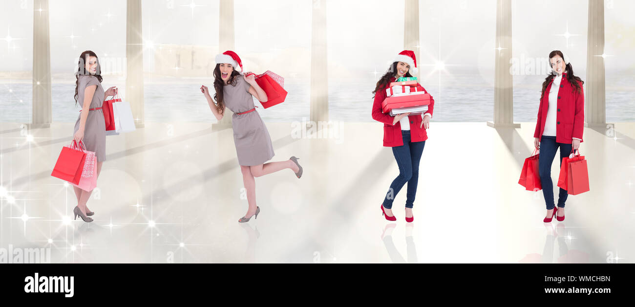 Image composite de différents brunettes élégant contre lumières sur balcon avec des colonnes Banque D'Images