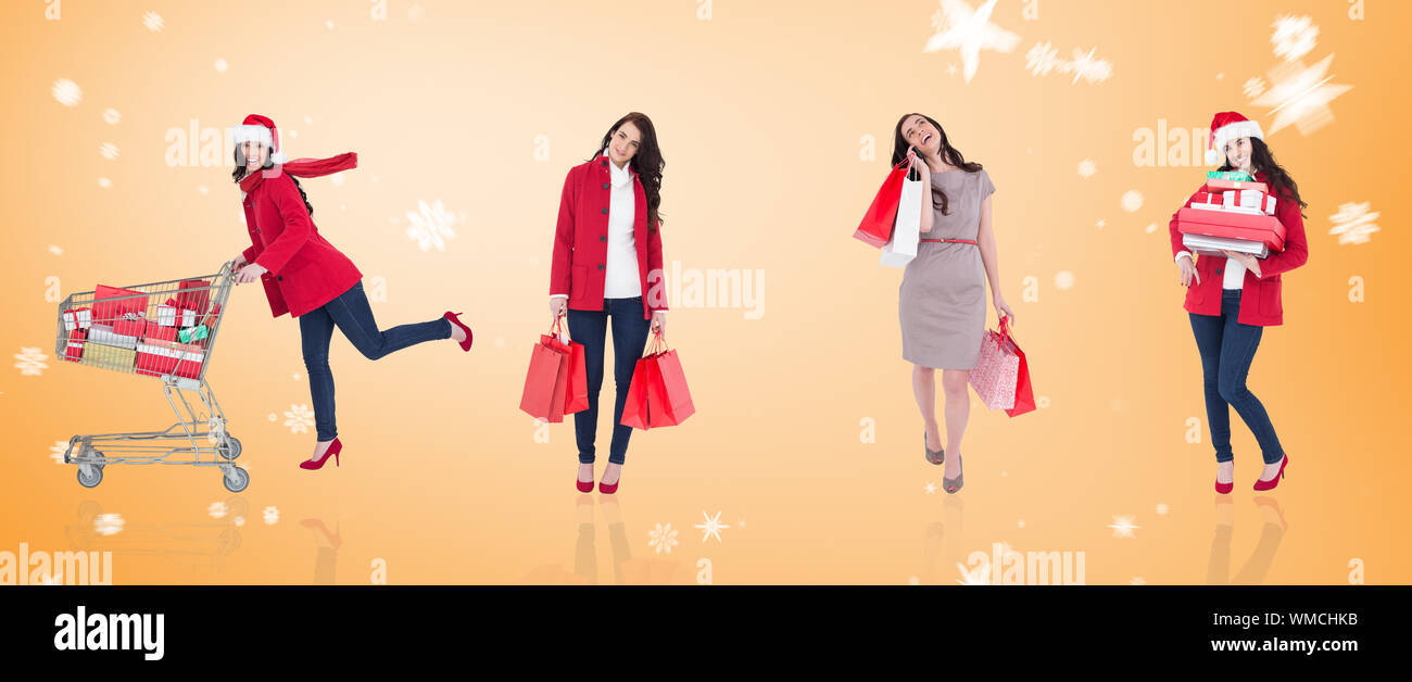 Image composite de différents brunettes élégant contre vignette orange Banque D'Images