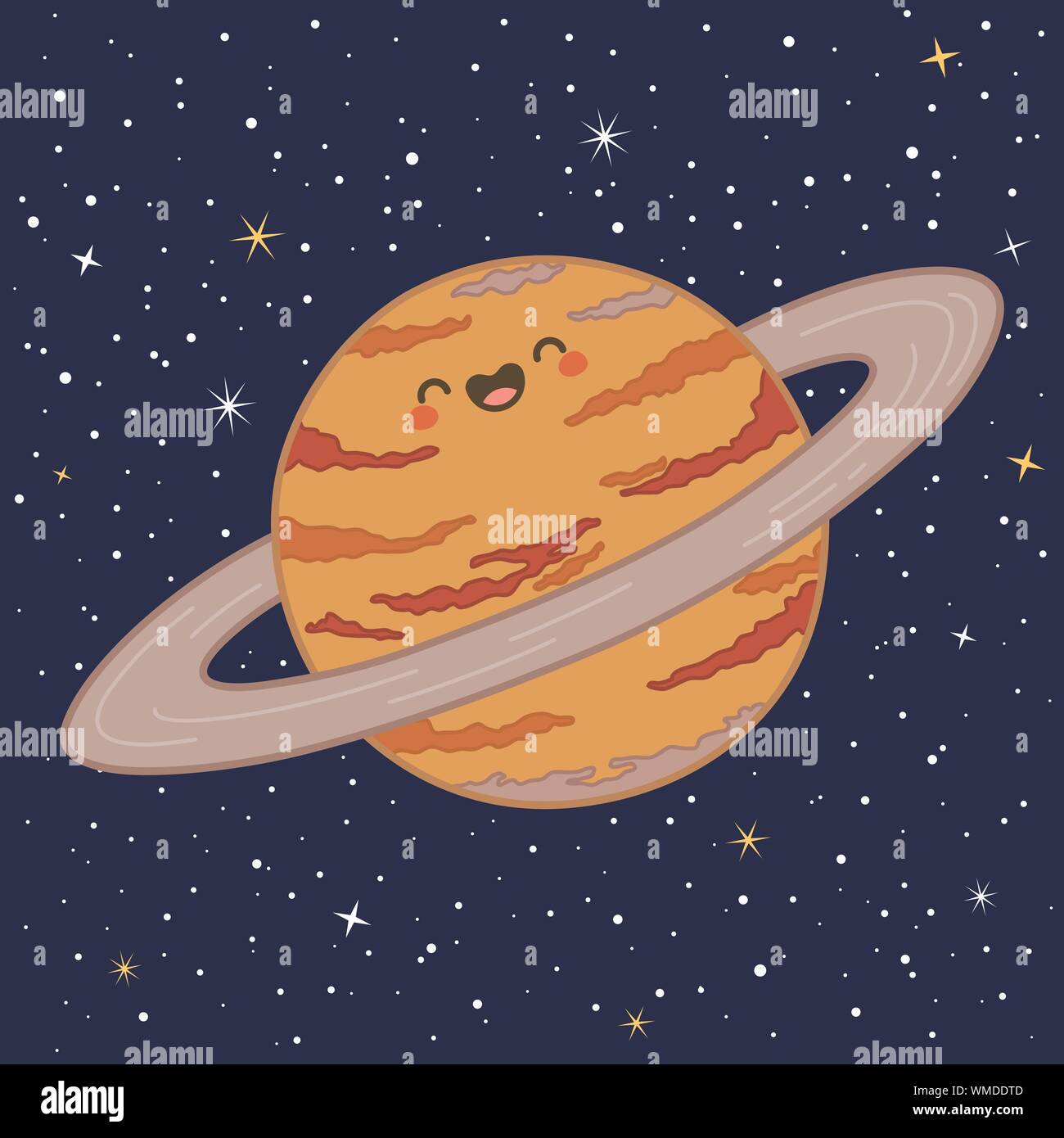 Cute planète Saturne Système solaire avec drôle visage souriant cartoon vector illustration Illustration de Vecteur