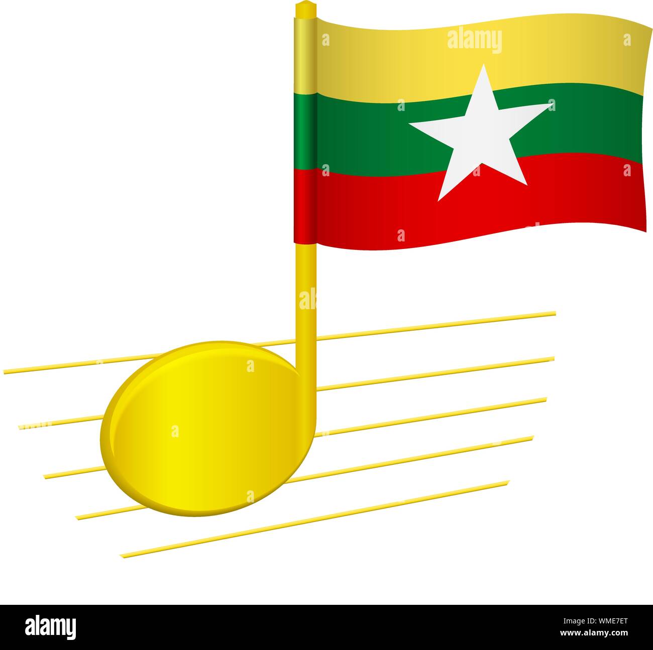 Drapeau du Myanmar et note de musique. Arrière-plan de la musique. Drapeau national du Myanmar et de la musique de concept vector illustration Illustration de Vecteur