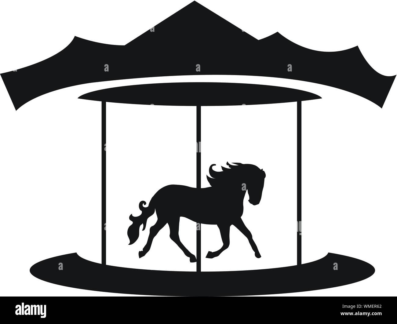 Chevaux rotatif merry-go-round silhouette noire carrousel vector illustration isolé sur fond blanc. Les enfants de l'élément du parc d'attractions Illustration de Vecteur