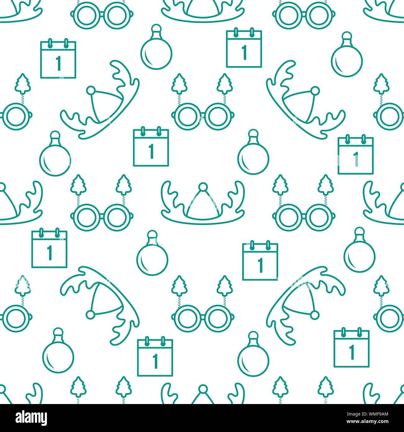 Bonne année 2020 Joyeux Noël, avec motif transparent vecteur des cornes de cerf, Boule de Noël, calendrier, les verres avec les arbres de Noël. Masquerade Party Illustration de Vecteur