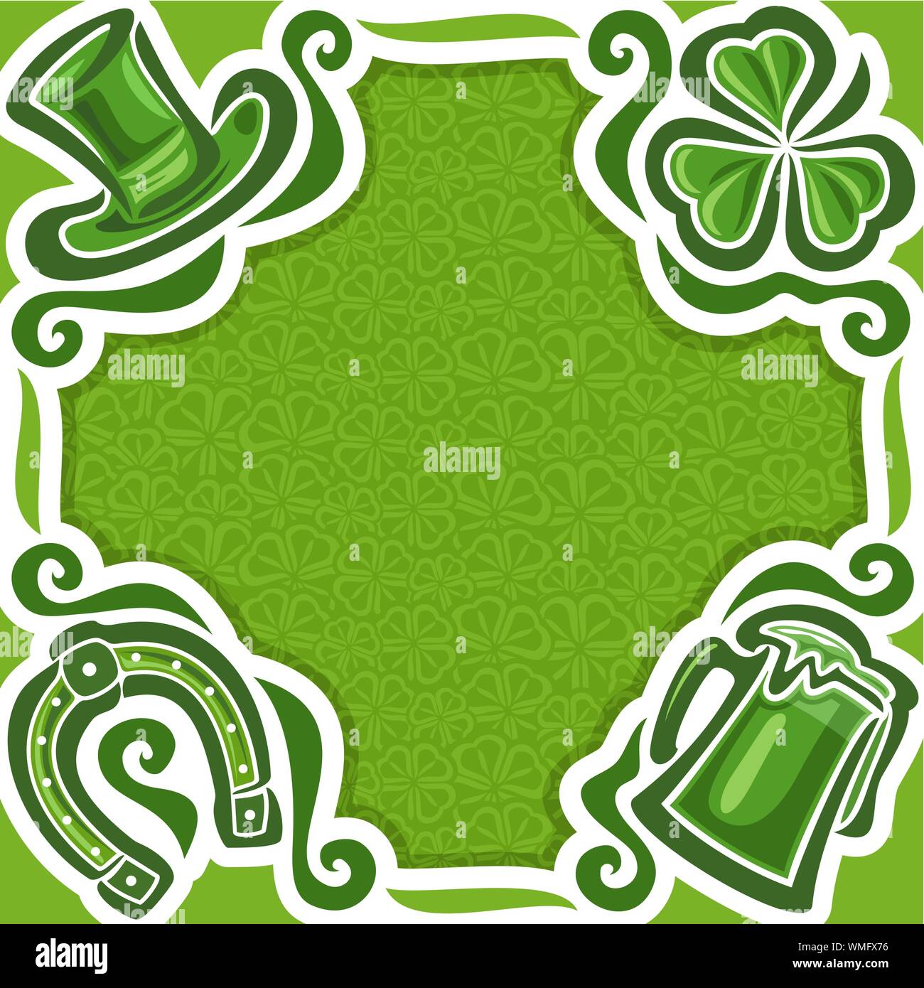 Trame de scénario pour le jour de la Saint Patrick, félicitations pour l'affiche du texte sur fond Shamrock. Illustration de Vecteur