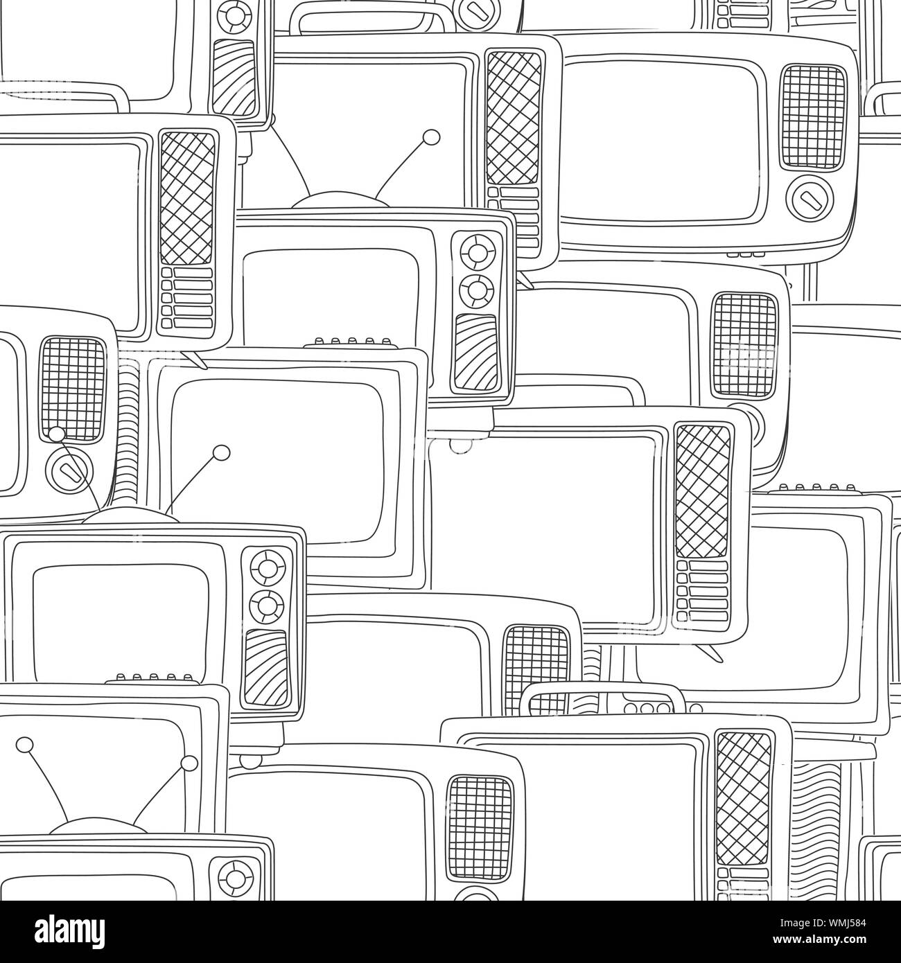 Seamless pattern télévision noir et blanc Illustration de Vecteur